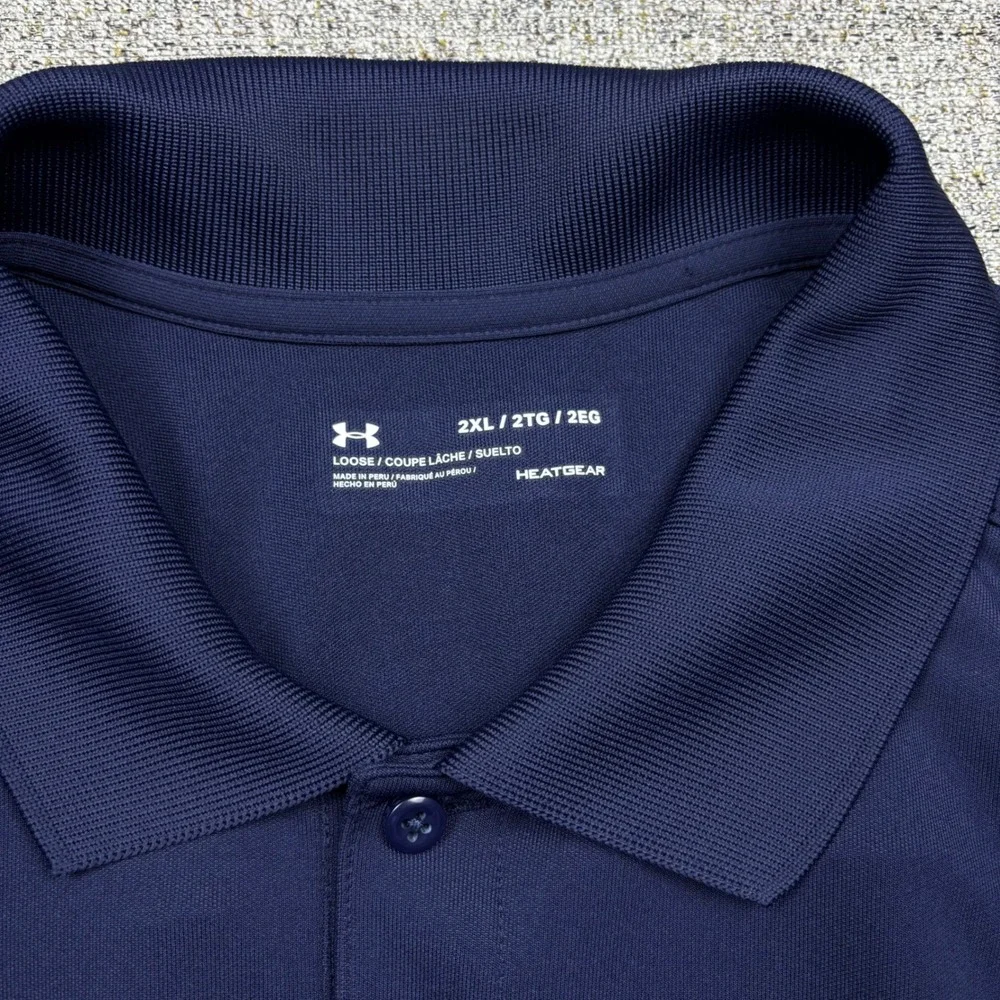 Under Armour Mens XXL Navy Blue HeatGear Loose Fit Short Sleeve Polo Shirt